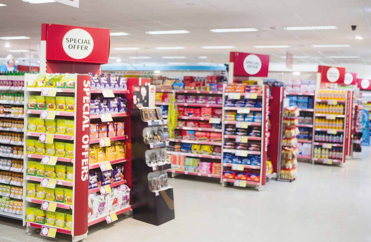 Photograph of shelves with promotions