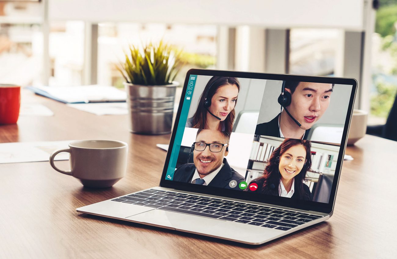 Video call business people meeting on virtual workplace or remot